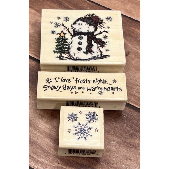 VERY HTF 2000 PSX SK624 A B C WOOD MOUNTED RUBBER STAMP SET SNOWMAN WARM HEARTS - Picture 1 of 6